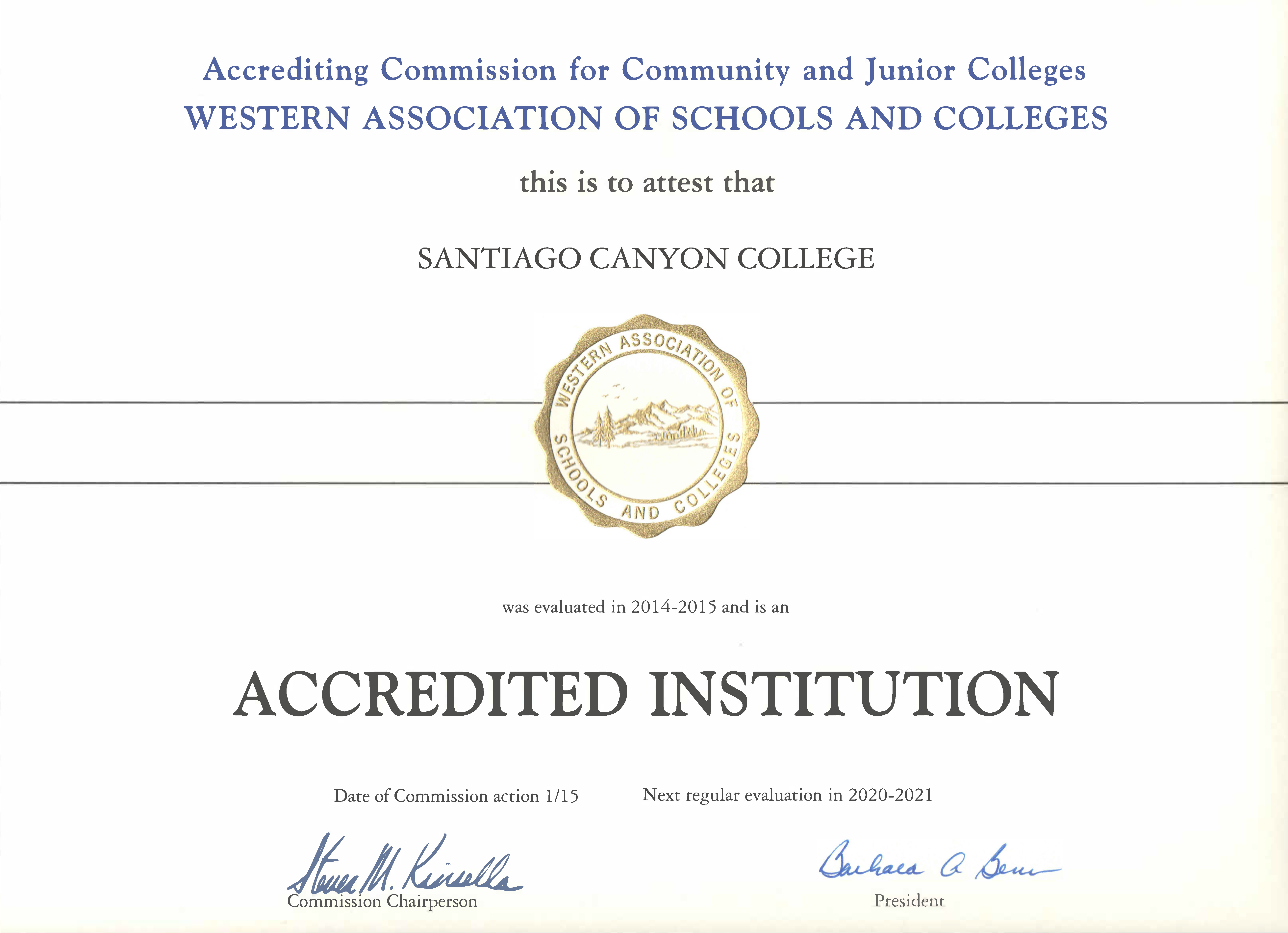 copy of SCC accreditation certificate